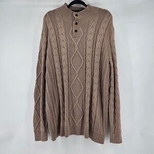 Vintage Lee Mens Tan Fisherman Cable Knit Mock Neck Sweater XXL Cozy‎ Grandpa